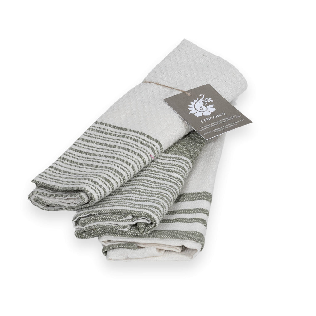 Set of 3 Cotton Tea Towels 45x70cm - Mahdia - Olive Green