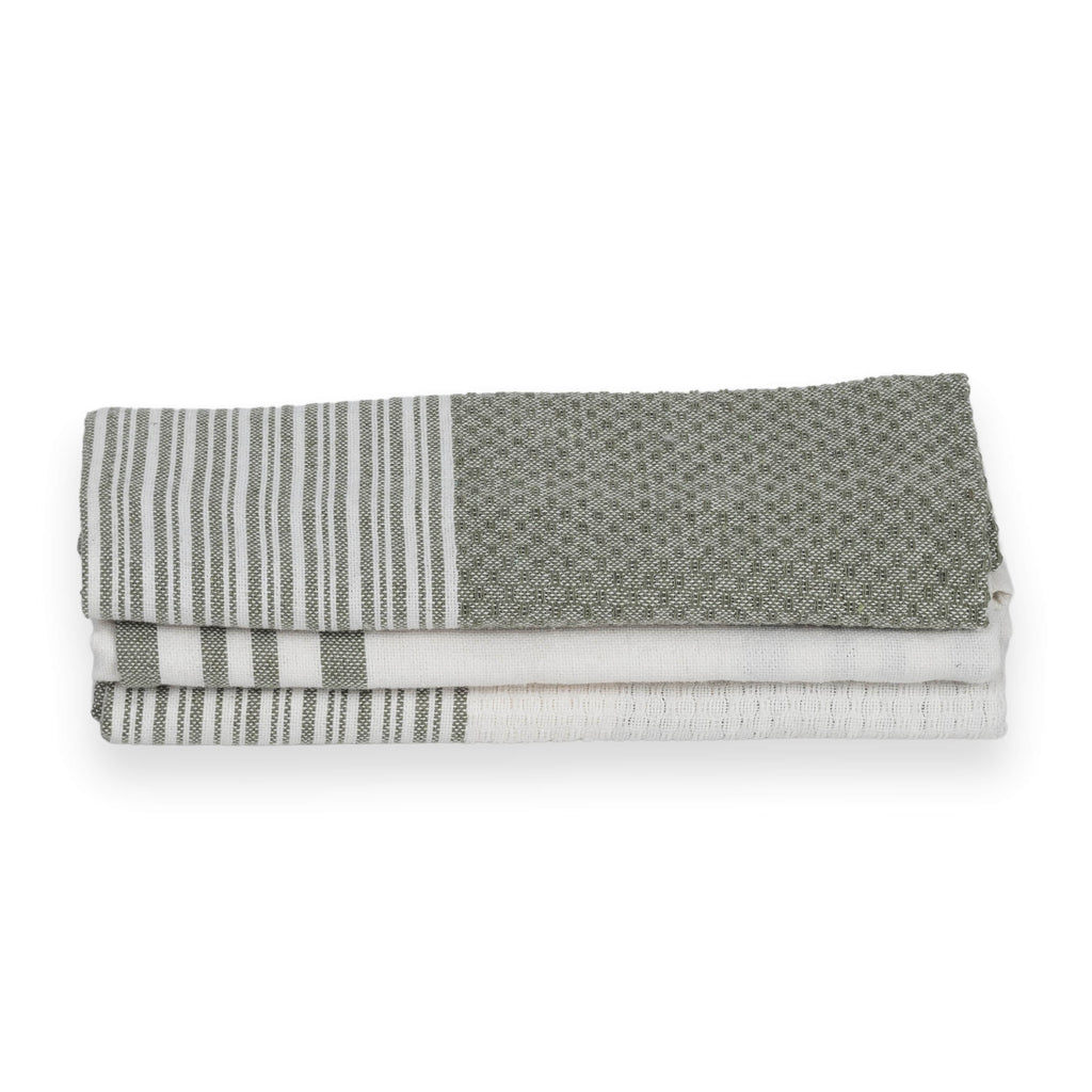Set of 3 Cotton Tea Towels 45x70cm - Mahdia - Olive Green
