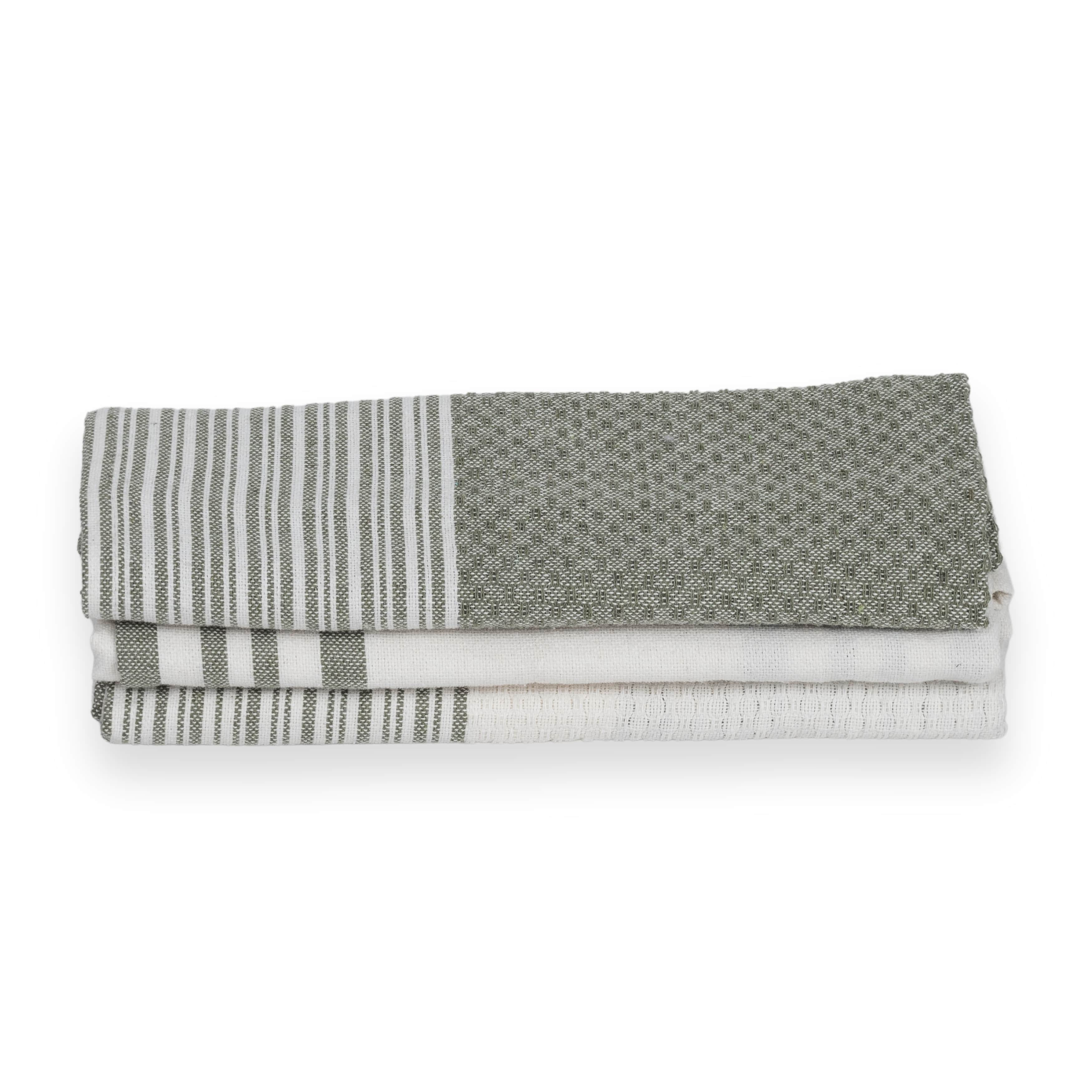 Set of 3 Cotton Tea Towels 45x70cm - Mahdia - Olive Green