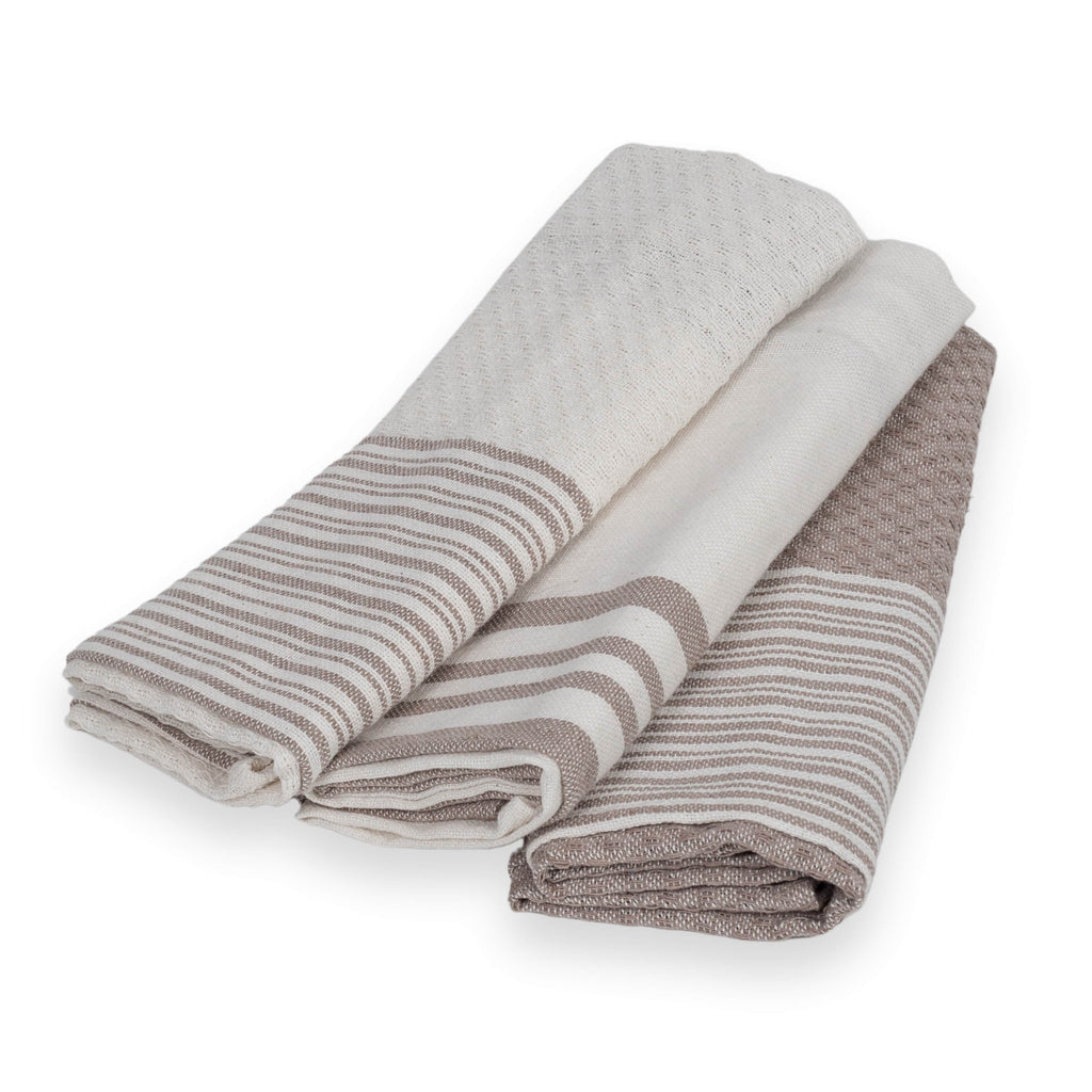 Set of 3 Cotton Tea Towels 45x70 - Mahdia - Taupe