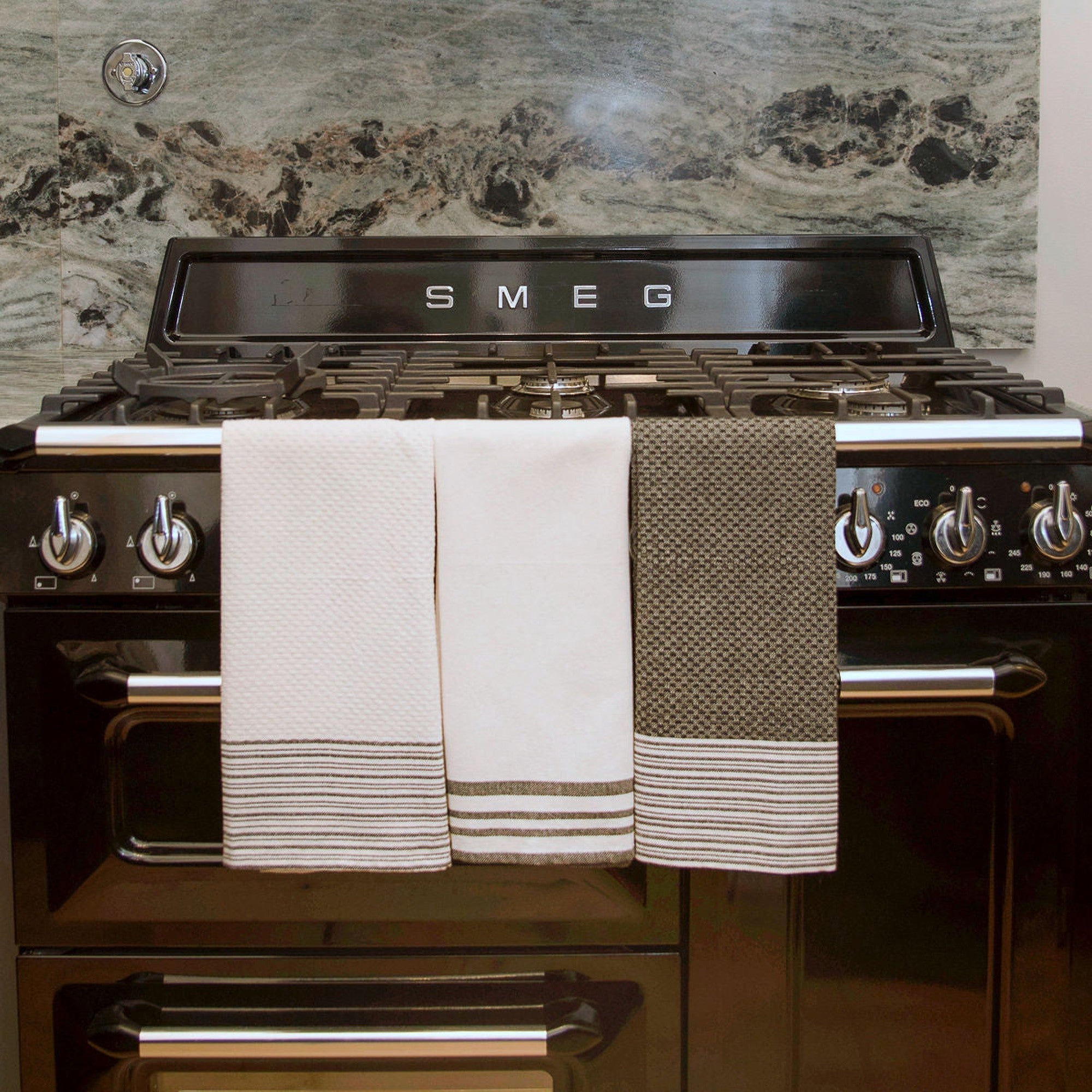 Set of 3 Cotton Tea Towels 45x70 - Mahdia - Taupe