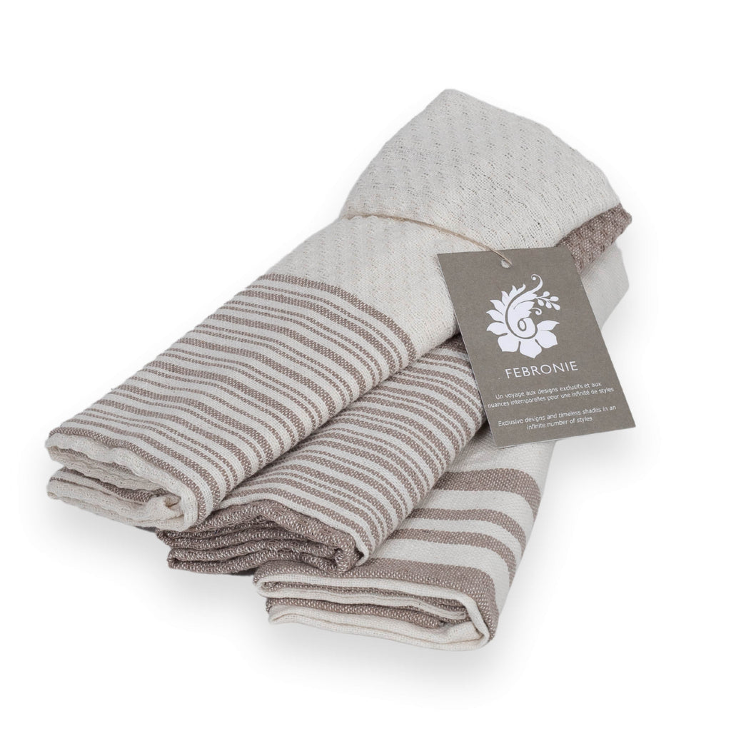Set of 3 Cotton Tea Towels 45x70 - Mahdia - Taupe