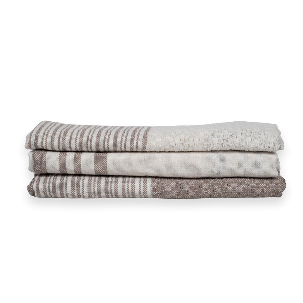 Set of 3 Cotton Tea Towels 45x70 - Mahdia - Taupe