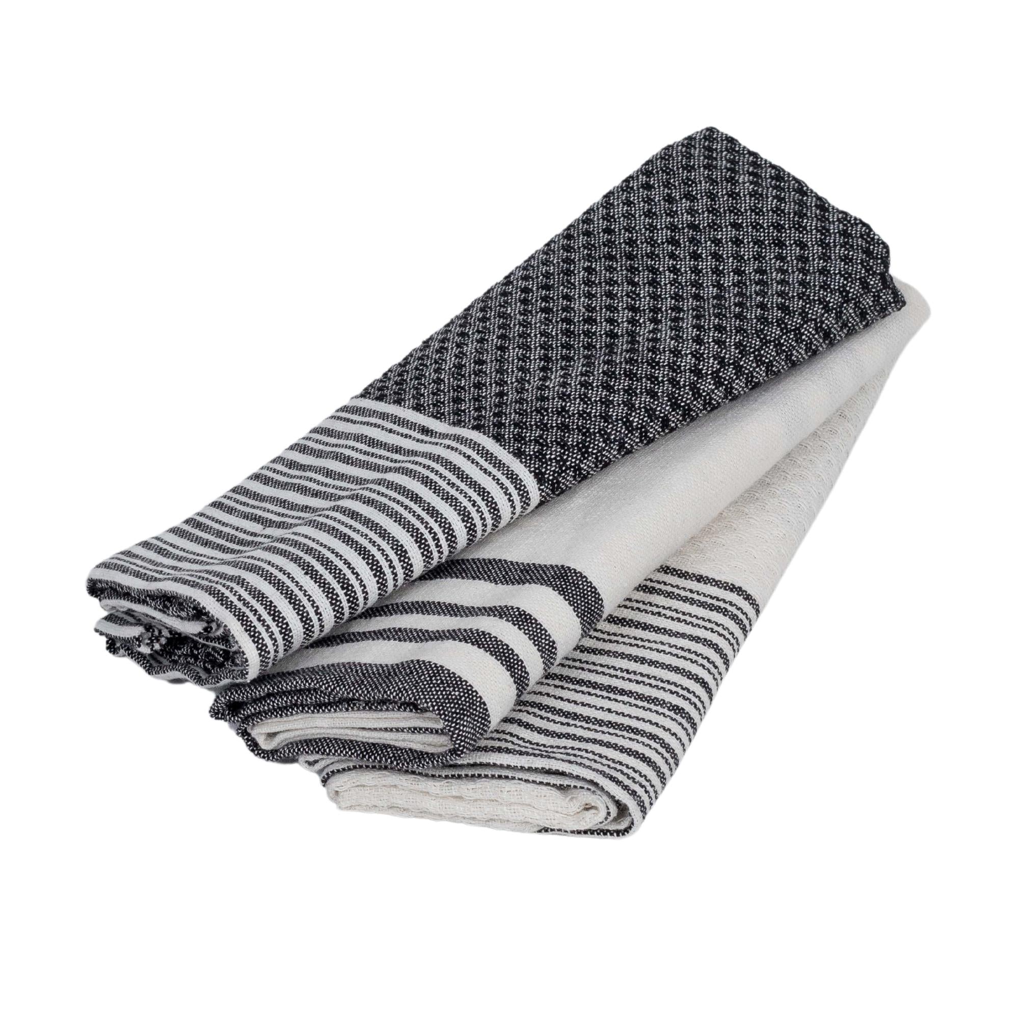 Set of 3 Cotton Tea Towels 45x70 - Mahdia - Black