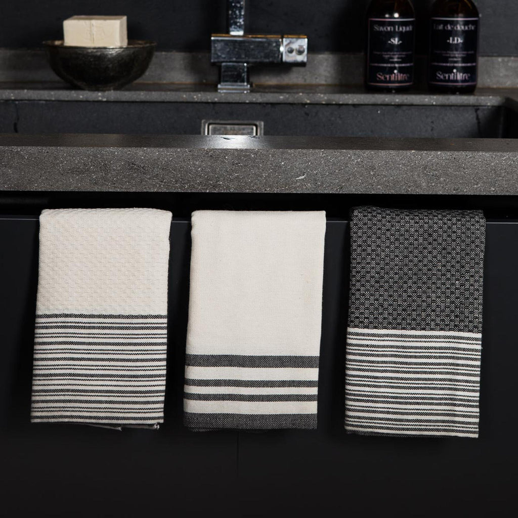 Set of 3 Cotton Tea Towels 45x70 - Mahdia - Black