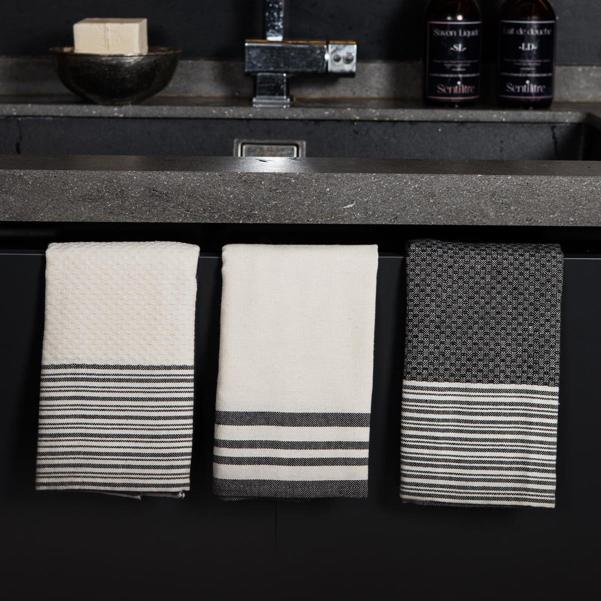 Set of 3 Cotton Tea Towels 45x70 - Mahdia - Black