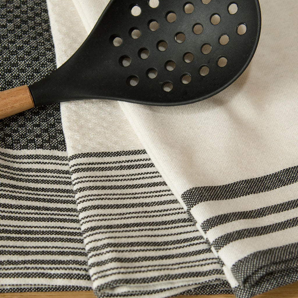 Set of 3 Cotton Tea Towels 45x70 - Mahdia - Black