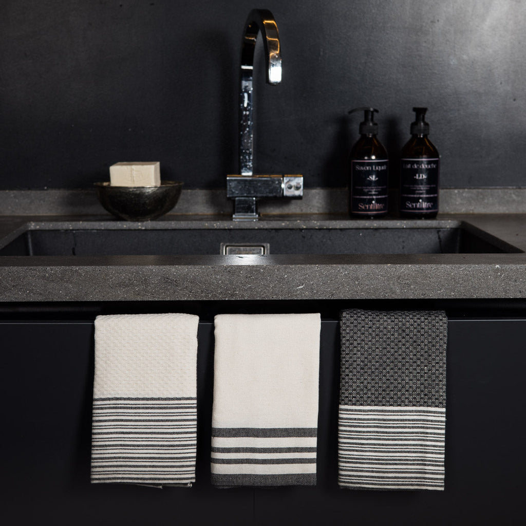 Set of 3 Cotton Tea Towels 45x70 - Mahdia - Black