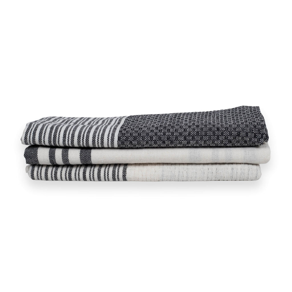 Set of 3 Cotton Tea Towels 45x70 - Mahdia - Black