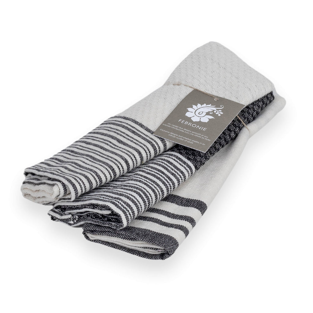 Set of 3 Cotton Tea Towels 45x70 - Mahdia - Black