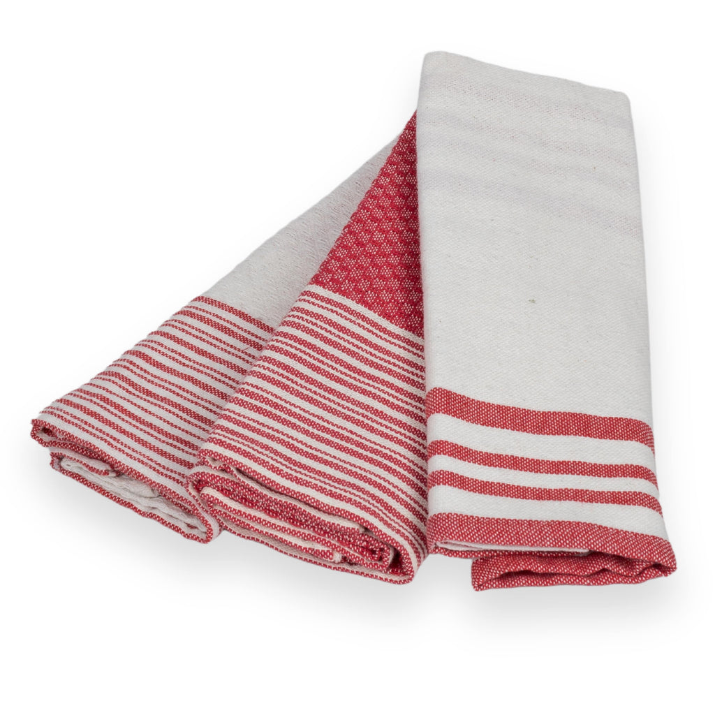 Set of 3 Cotton Tea Towels 45x70 - Mahdia - Red