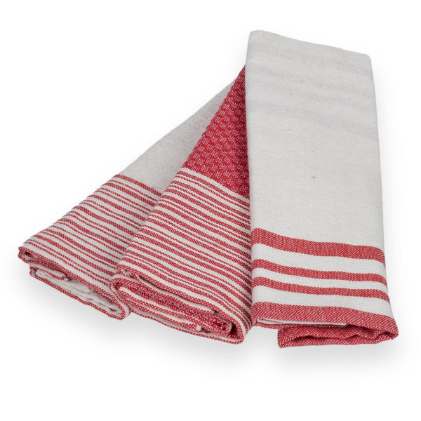 Juego de 3 paños de cocina de algodón 45X70 - Mahdia - Rojo