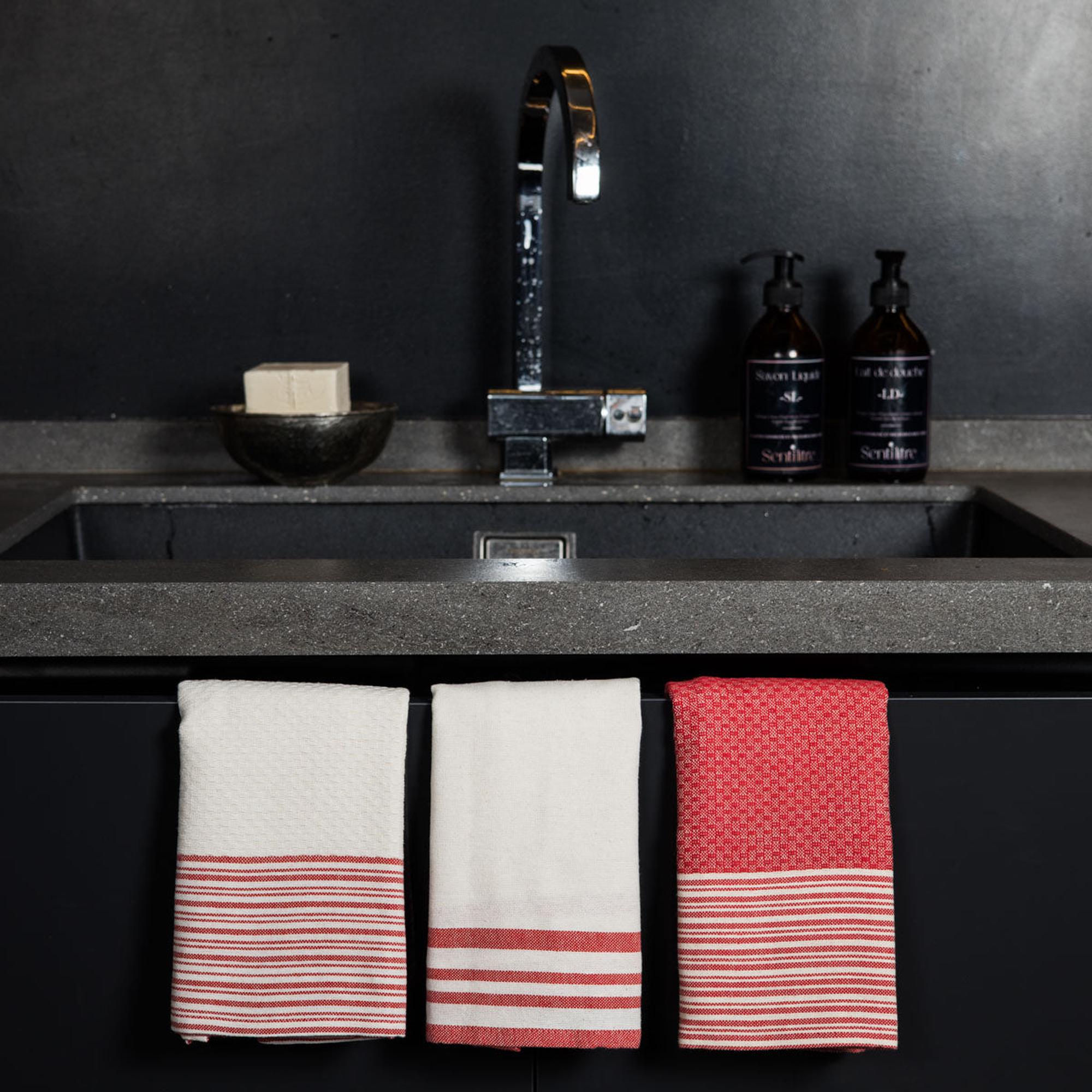 Set of 3 Cotton Tea Towels 45x70 - Mahdia - Red