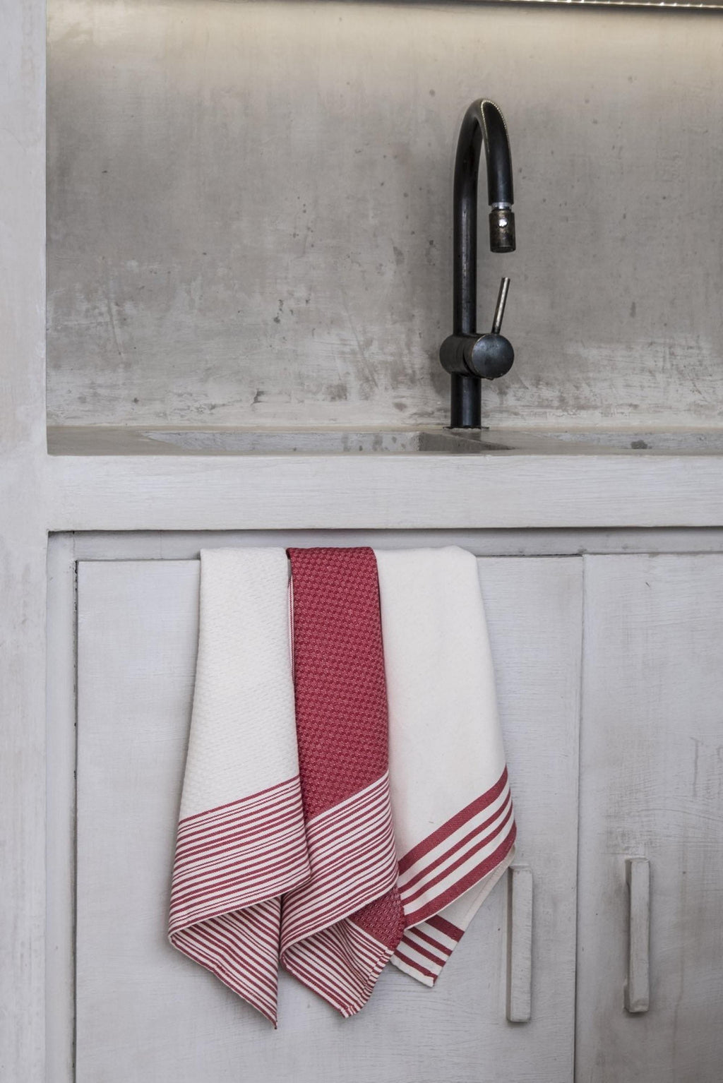 Set of 3 Cotton Tea Towels 45x70 - Mahdia - Red