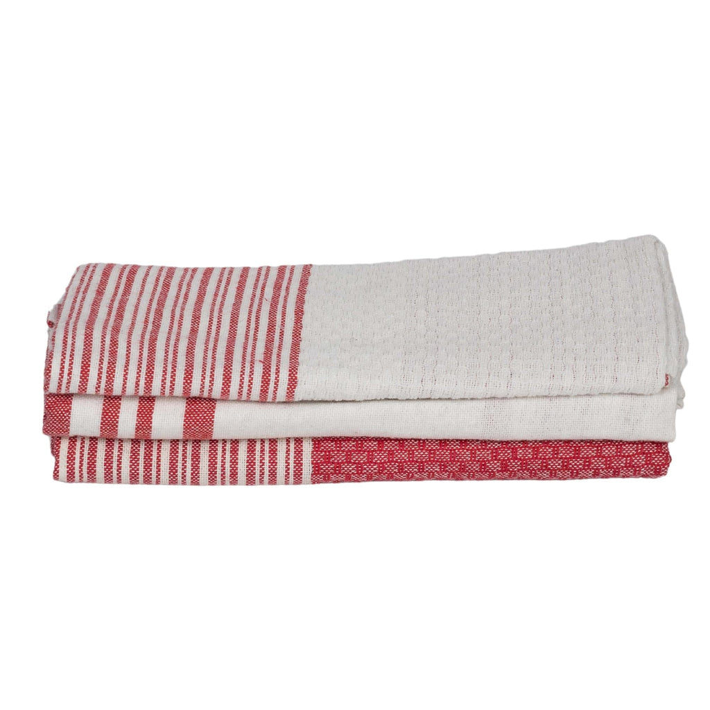 Set of 3 Cotton Tea Towels 45x70 - Mahdia - Red