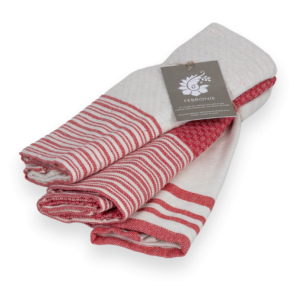 Set of 3 Cotton Tea Towels 45x70 - Mahdia - Red