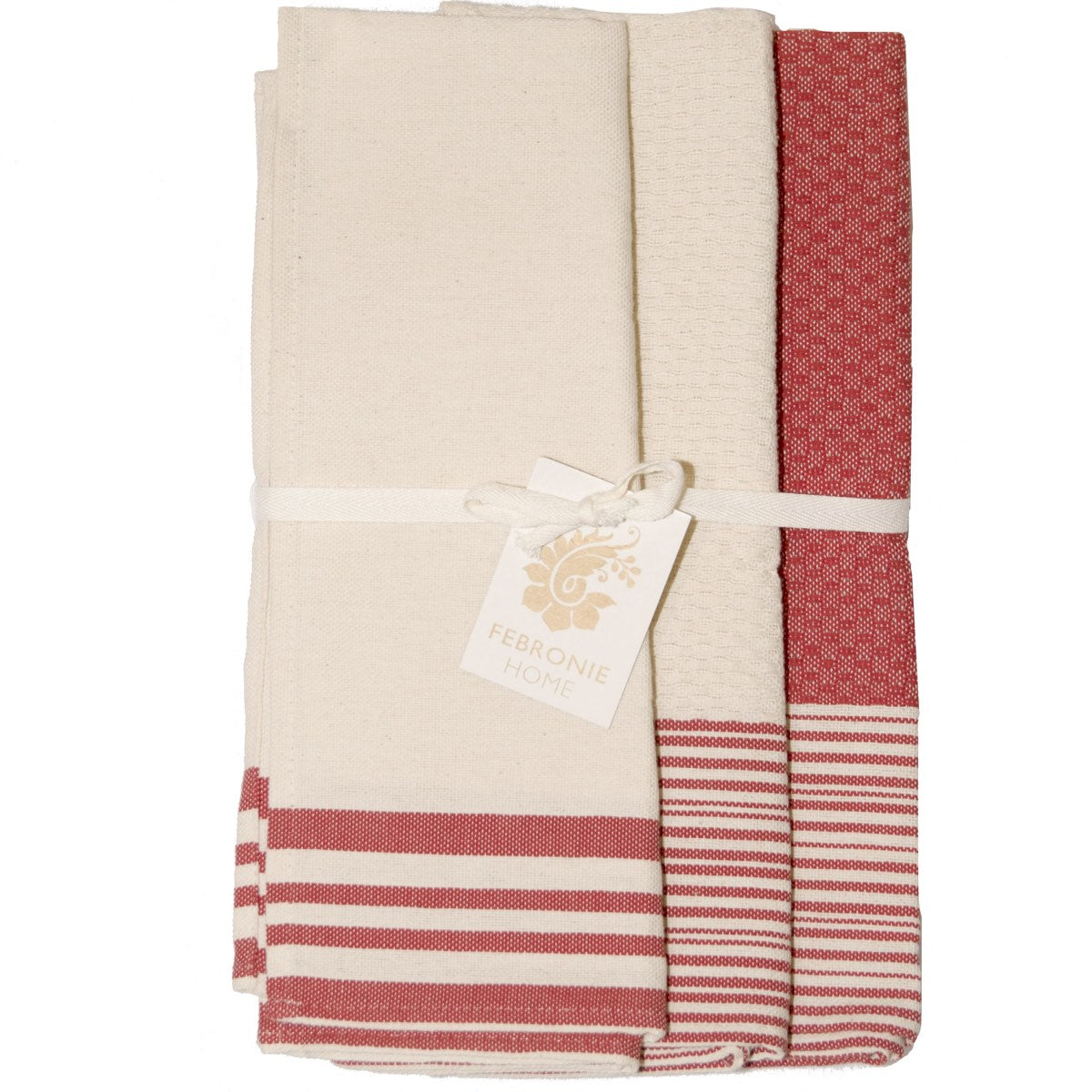 Set of 3 Cotton Tea Towels 45x70 - Mahdia - Red