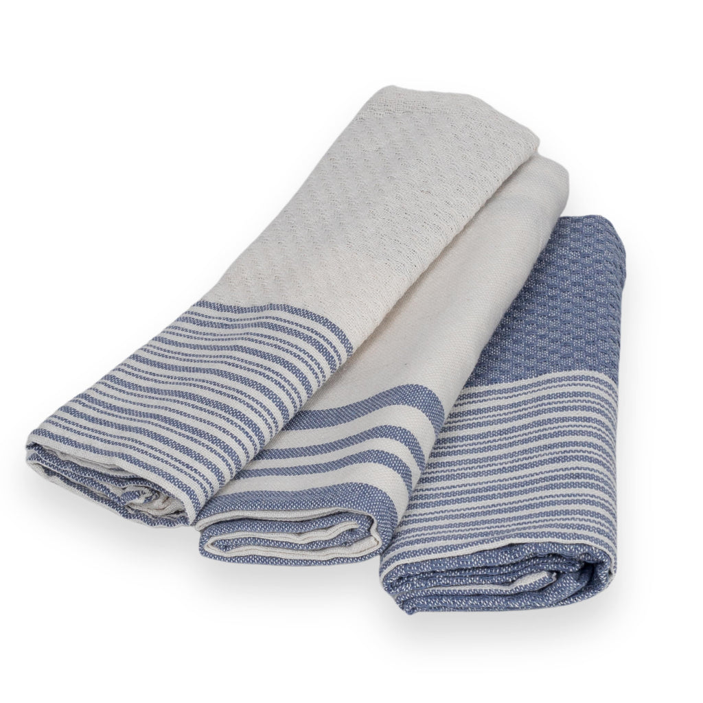 Set of 3 Cotton Tea Towels 45x70cm - Mahdia - Denim Blue
