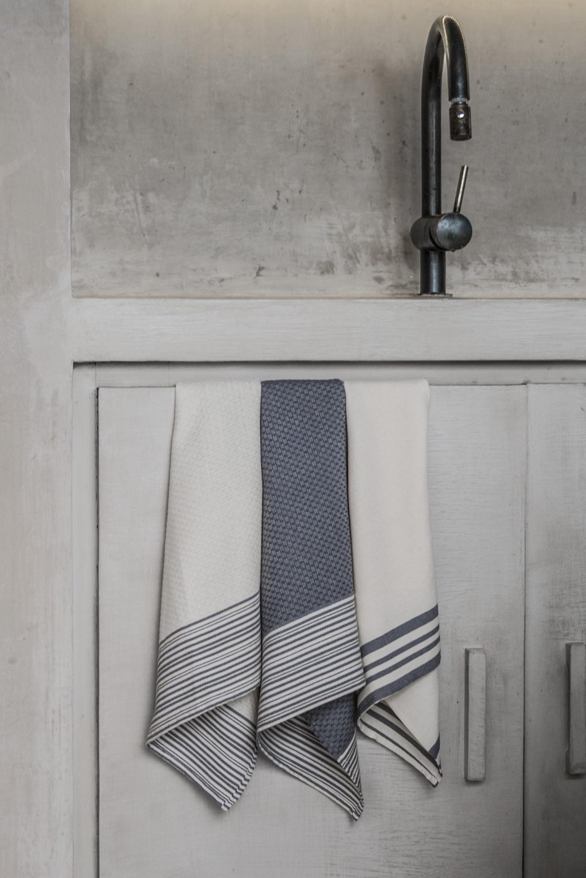 Set of 3 Cotton Tea Towels 45x70cm - Mahdia - Denim Blue