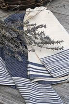 Set of 3 Cotton Tea Towels 45x70cm - Mahdia - Denim Blue