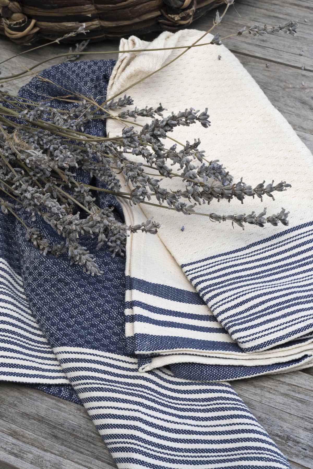 Set of 3 Cotton Tea Towels 45x70cm - Mahdia - Denim Blue