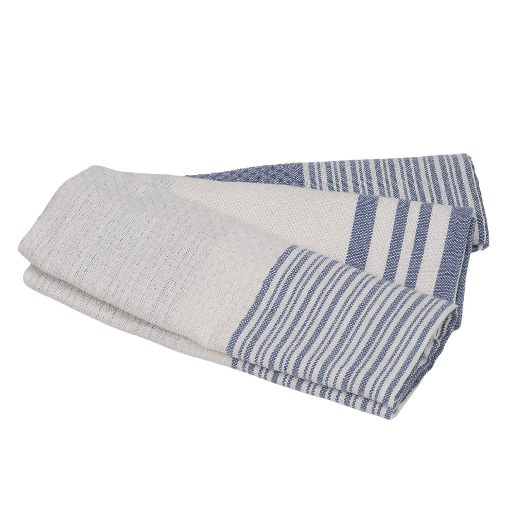 Set of 3 Cotton Tea Towels 45x70cm - Mahdia - Denim Blue