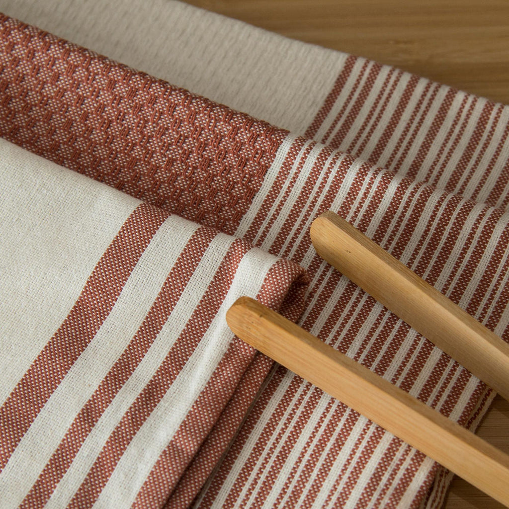 Set of 3 Cotton Tea Towels 45x70cm - Mahdia - Terracotta Red
