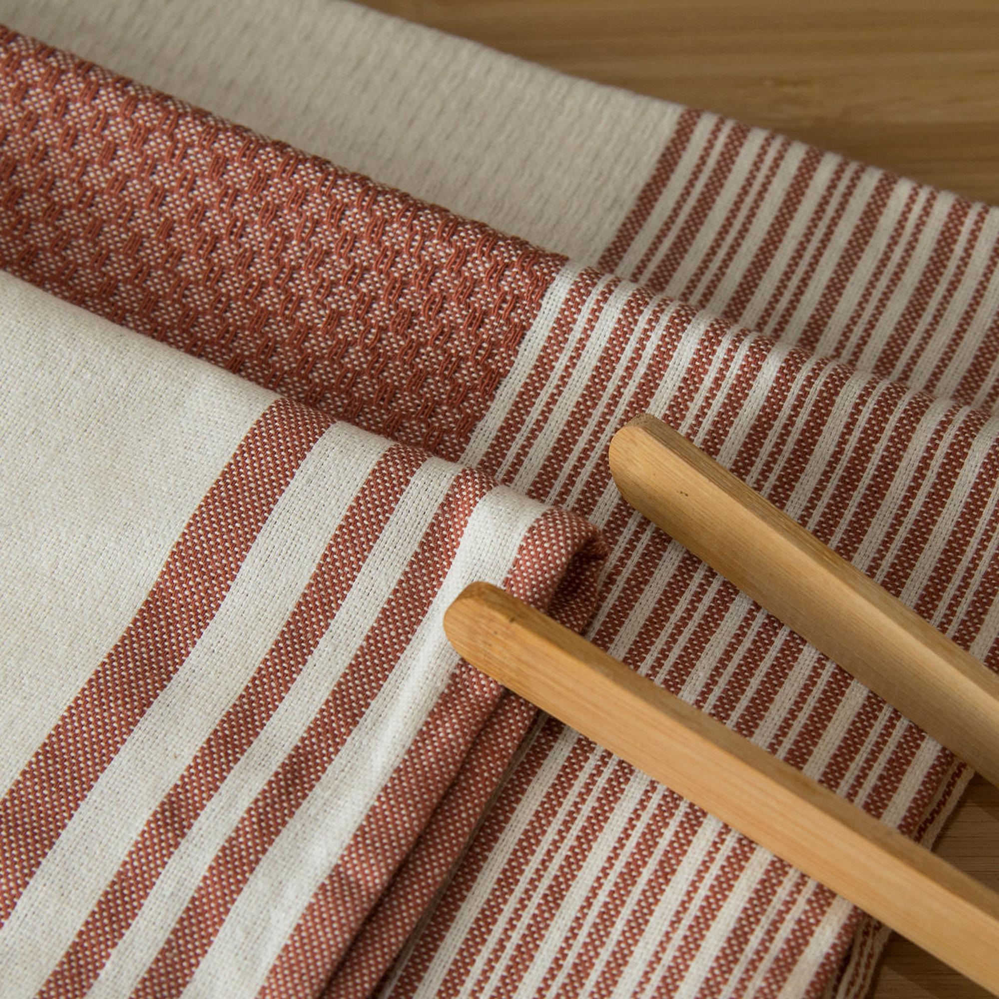 Set of 3 Cotton Tea Towels 45x70cm - Mahdia - Terracotta Red