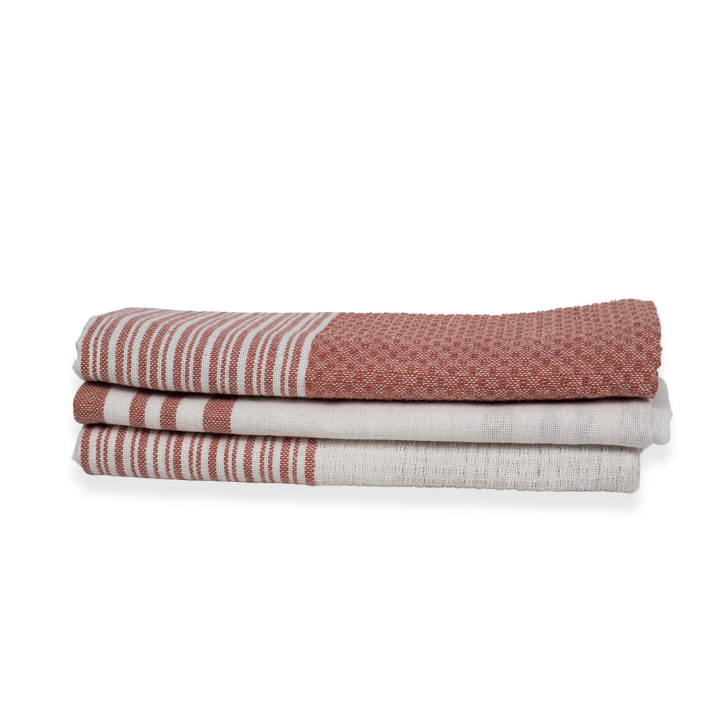 Set of 3 Cotton Tea Towels 45x70cm - Mahdia - Terracotta Red