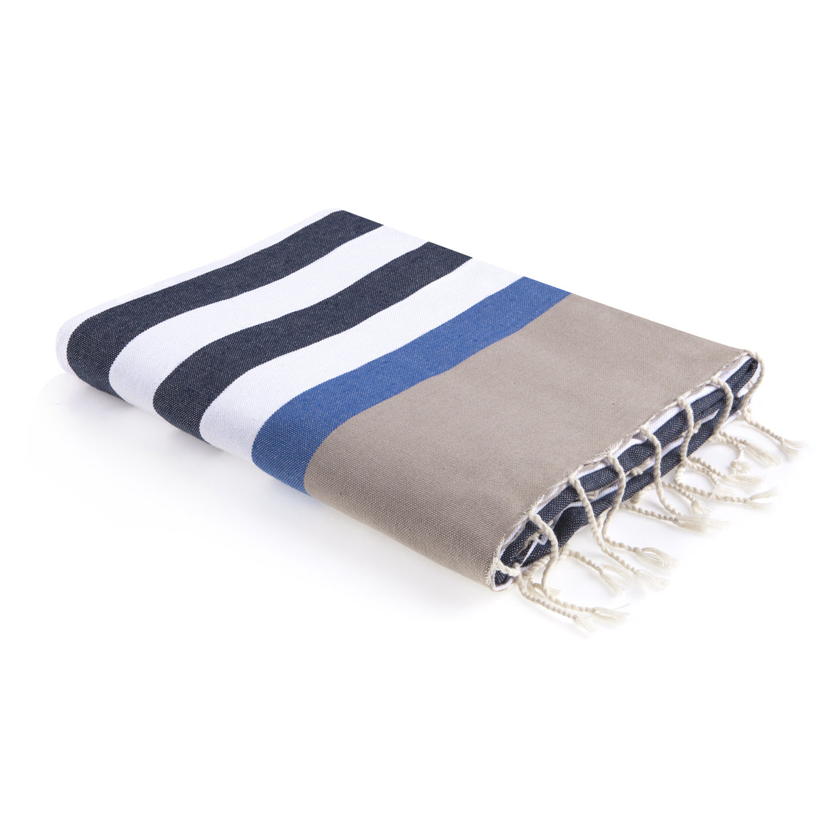 Fouta Arcachon Tricolor - Azul Denim / Azul Griego - Algodón
