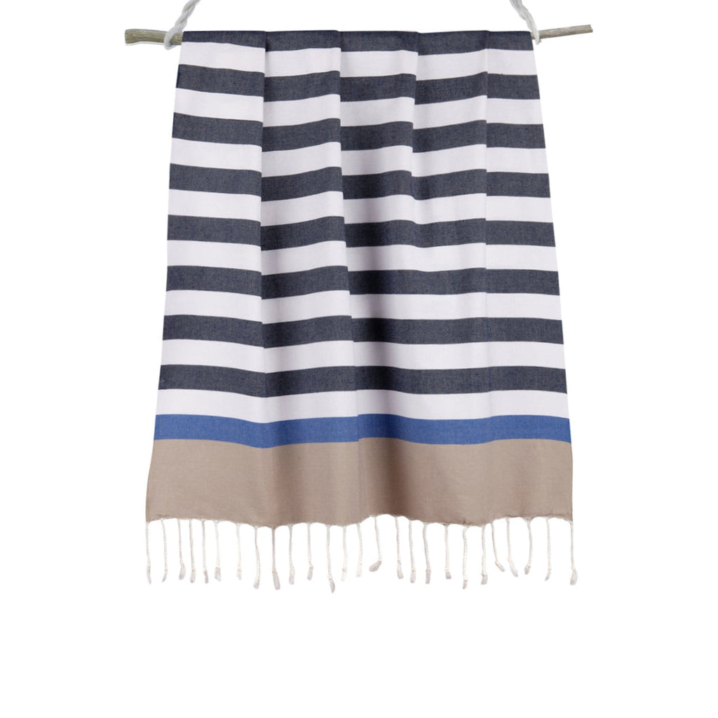 Fouta Arcachon Tricolor - Azul Denim / Azul Griego - Algodón