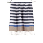 Fouta Arcachon Tricolor - Azul Denim / Azul Griego - Algodón