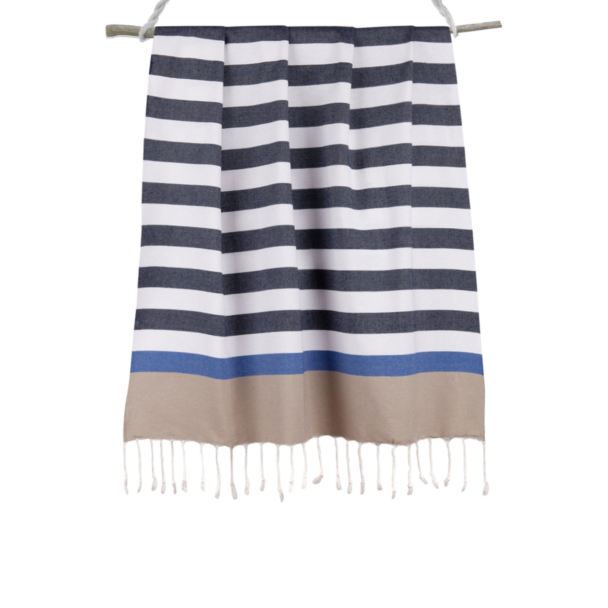 Fouta Arcachon Tricolor - Azul Denim / Azul Griego - Algodón