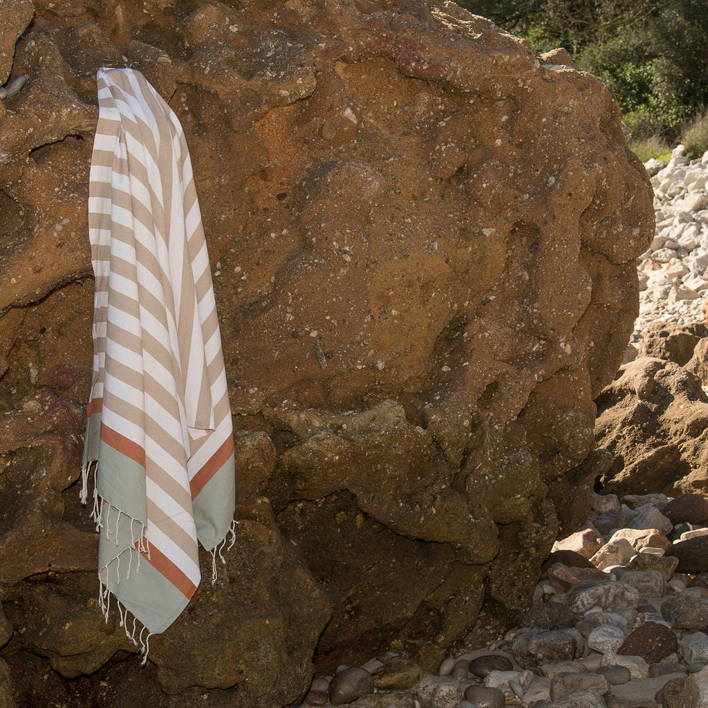 Fouta tricolore coton 100x200 ARCACHON beige / terracotta