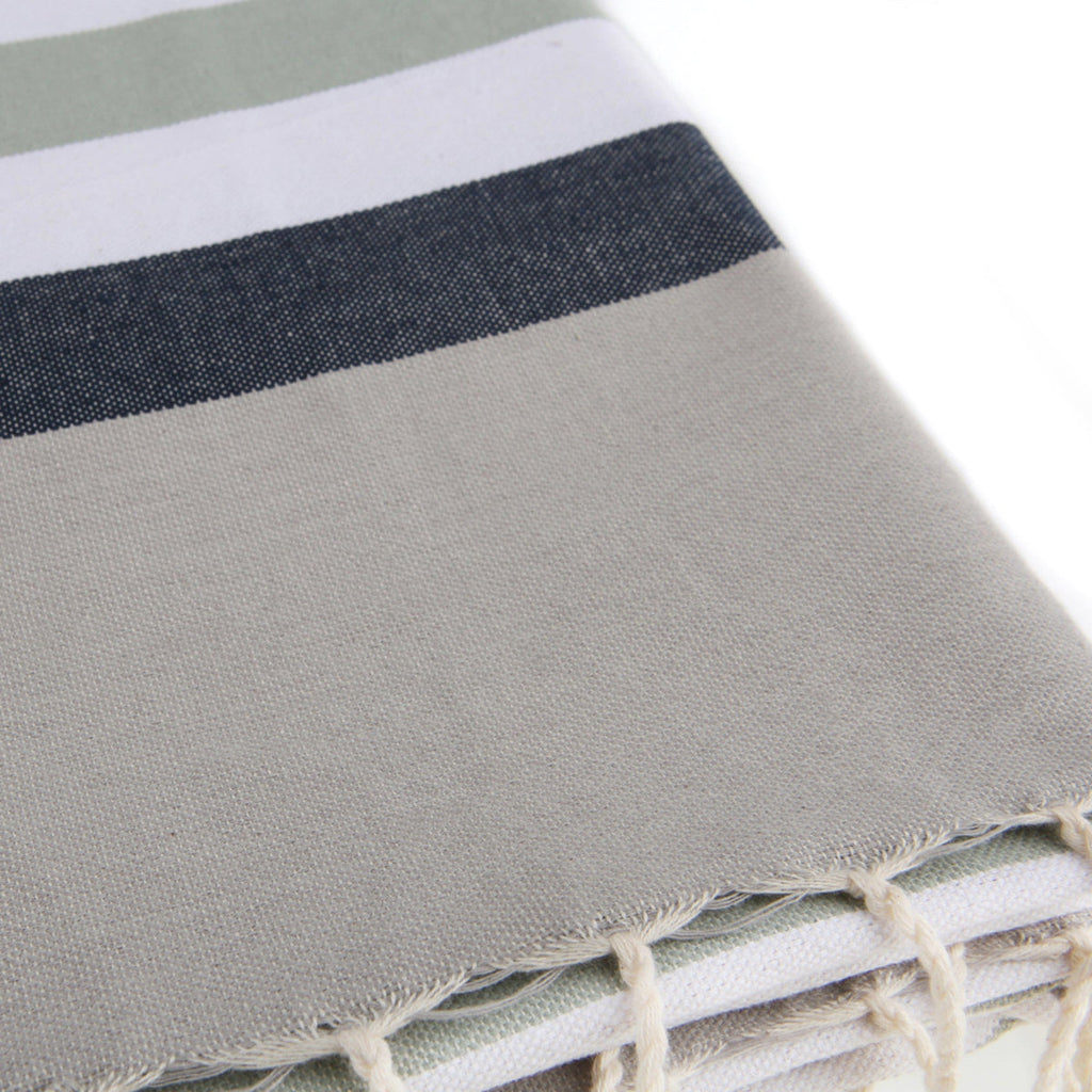 Tricolor cotton fouta 100x200 ARCACHON eau de nil / denim blue