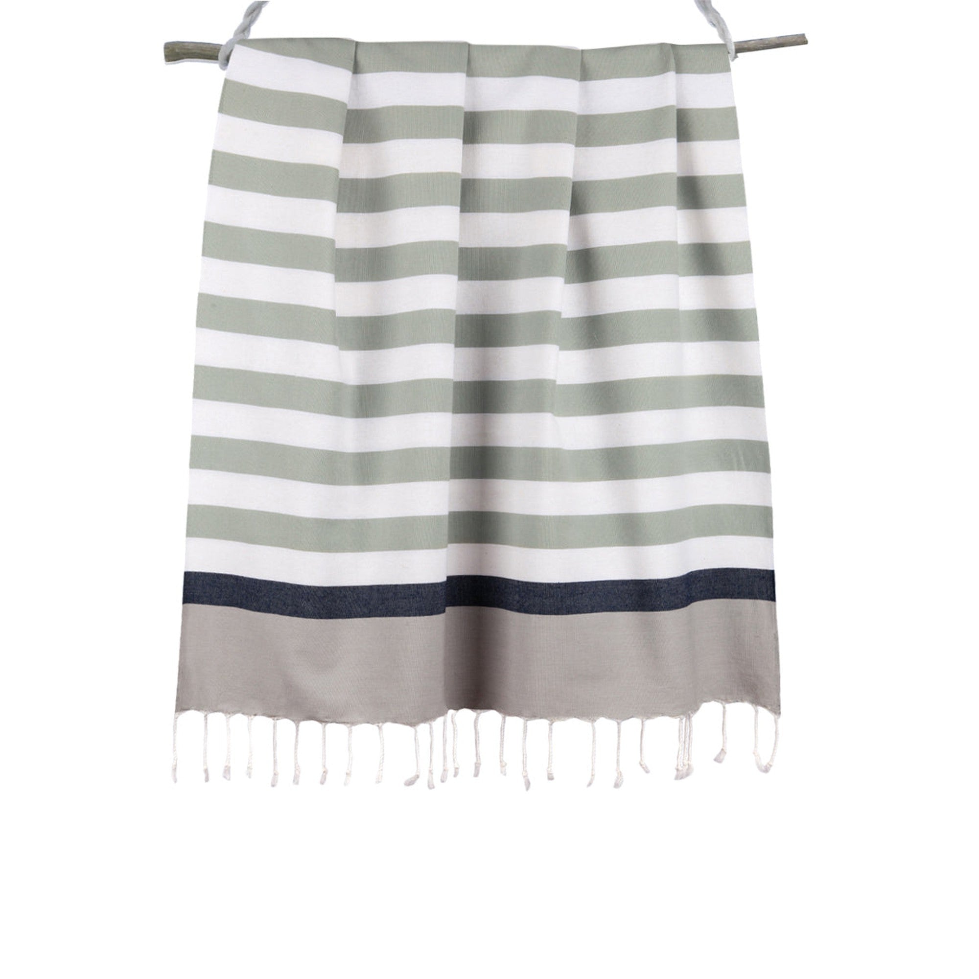 Tricolor cotton fouta 100x200 ARCACHON eau de nil / denim blue