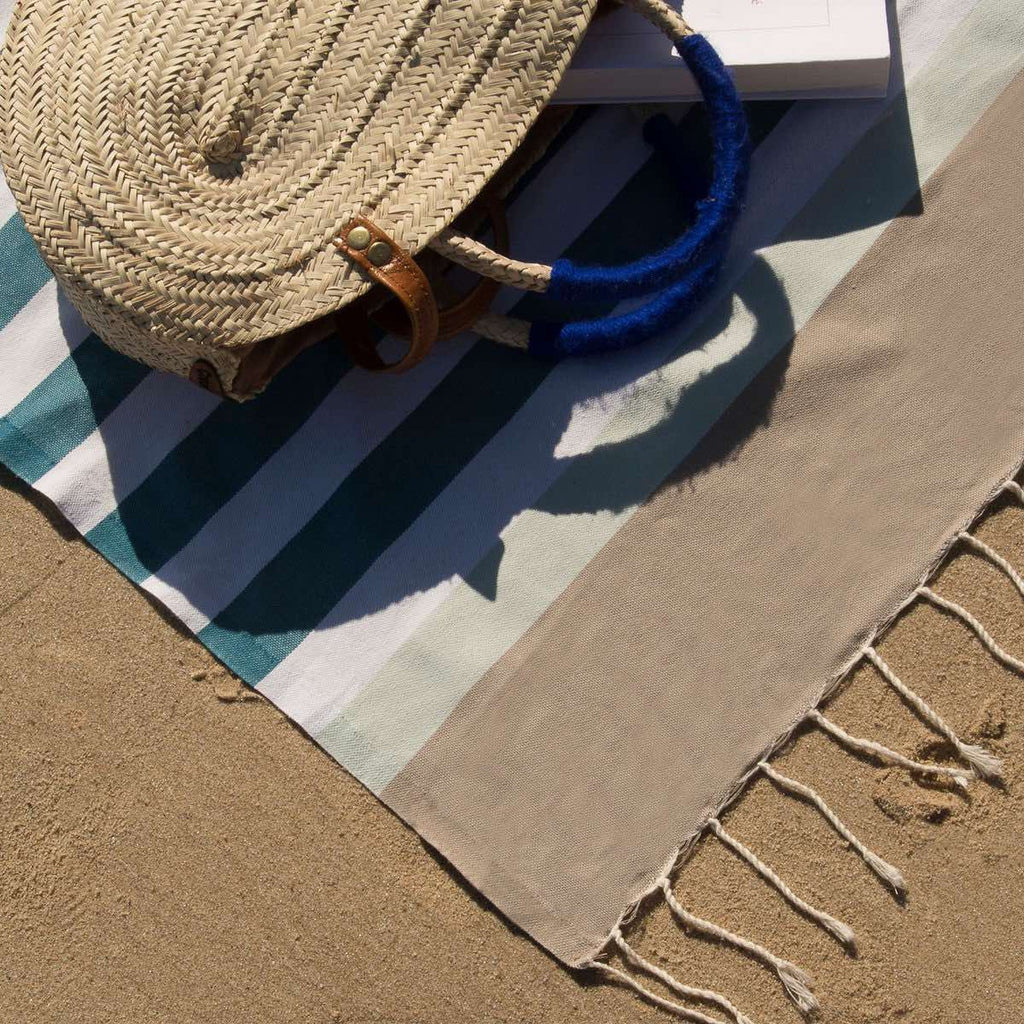 Tricolor cotton fouta 100x200 ARCACHON duck green / water green