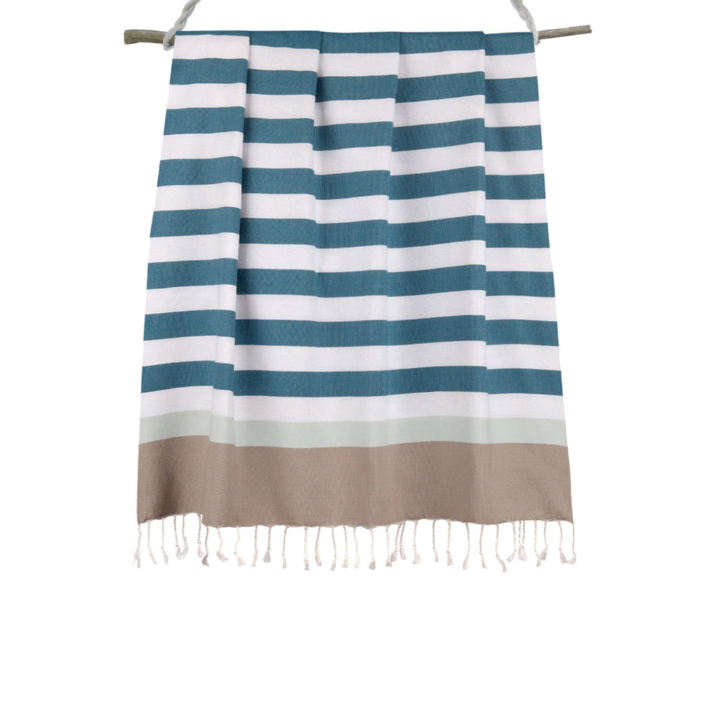 Tricolor cotton fouta 100x200 ARCACHON duck green / water green