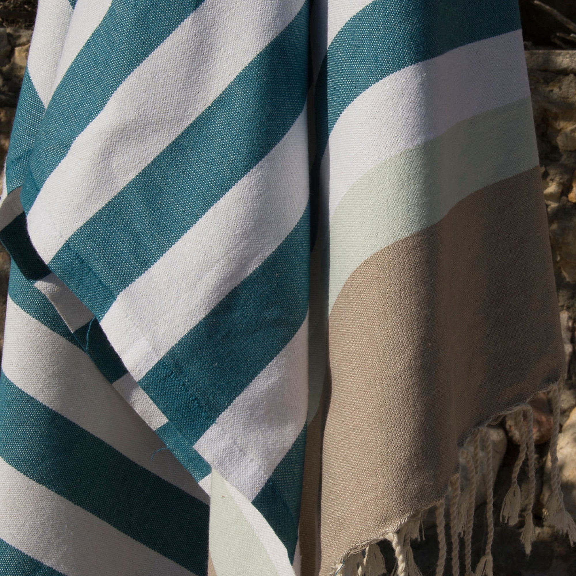 Tricolor cotton fouta 100x200 ARCACHON duck green / water green