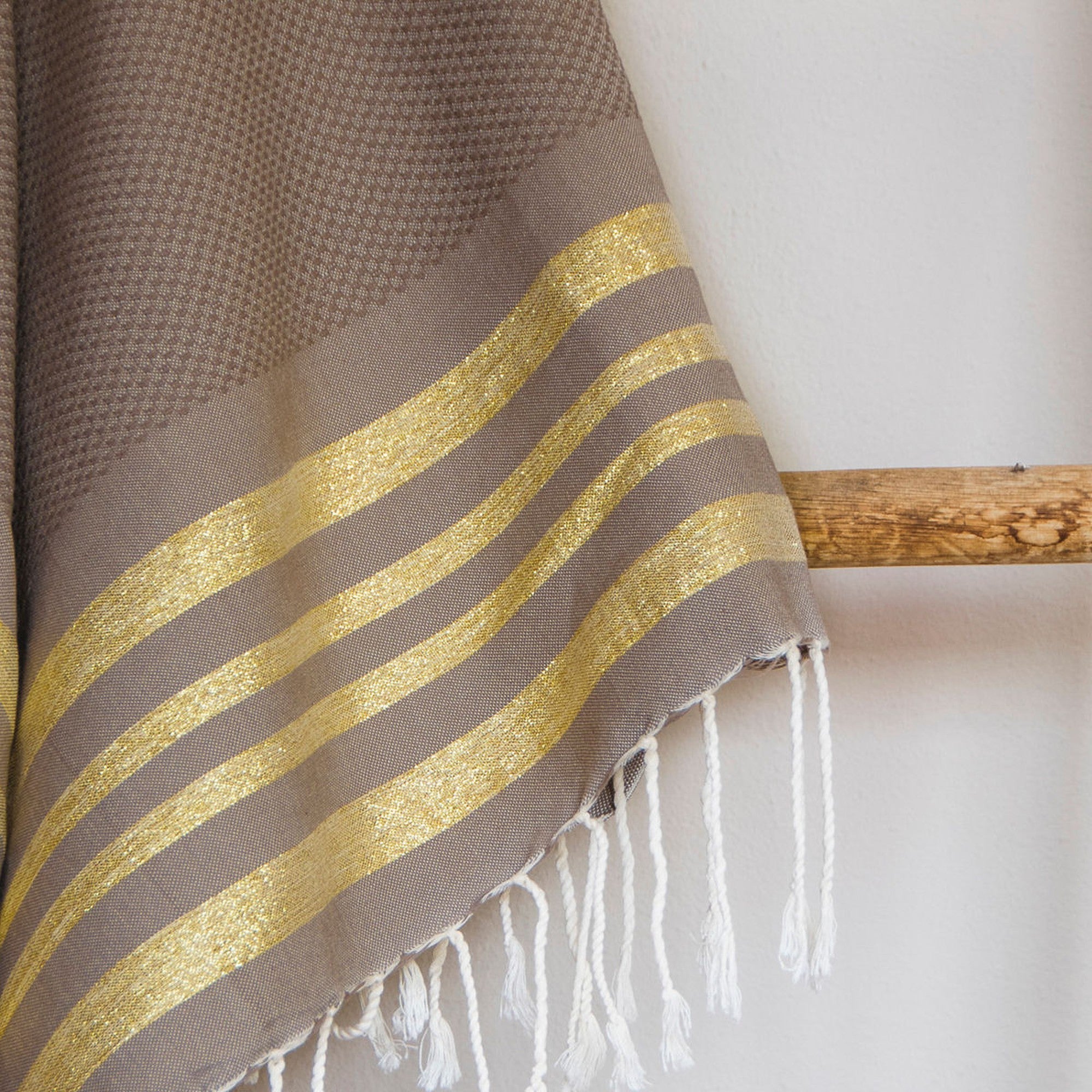 Fouta Nid D'Abeille Coton 100X200 Hamptons Moka / Or