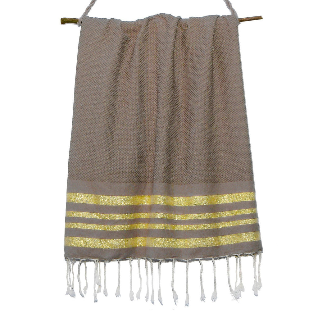Fouta Nid D'Abeille Coton 100X200 Hamptons Moka / Or
