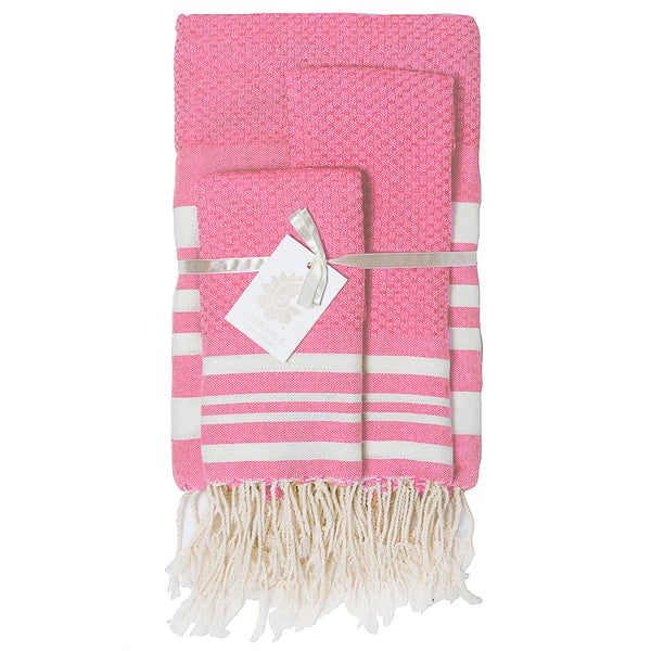 Hamptons - Foutas De Bain (1 Grande et 2 Petites) - Rose Malabar