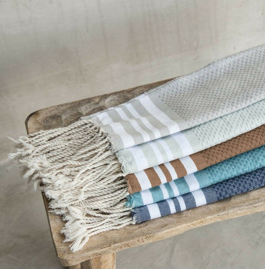 Foutas De Bain (1+2) Coton 100X200+2(40X60) Hamptons Moka / Blanc