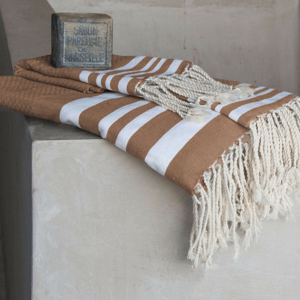 Foutas De Bain (1+2) Coton 100X200+2(40X60) Hamptons Moka / Blanc