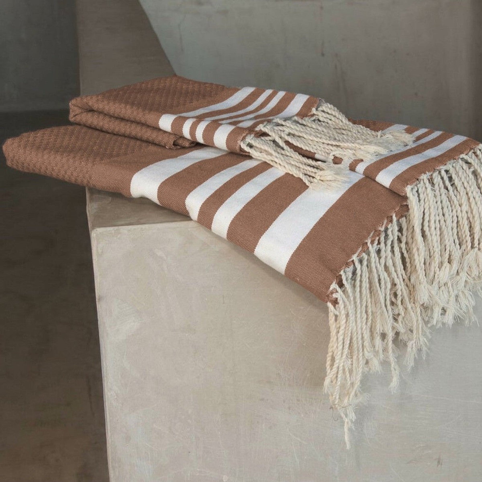 Foutas De Bain (1+2) Coton 100X200+2(40X60) Hamptons Moka / Blanc