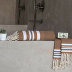 Foutas De Bain (1+2) Coton 100X200+2(40X60) Hamptons Moka / Blanc