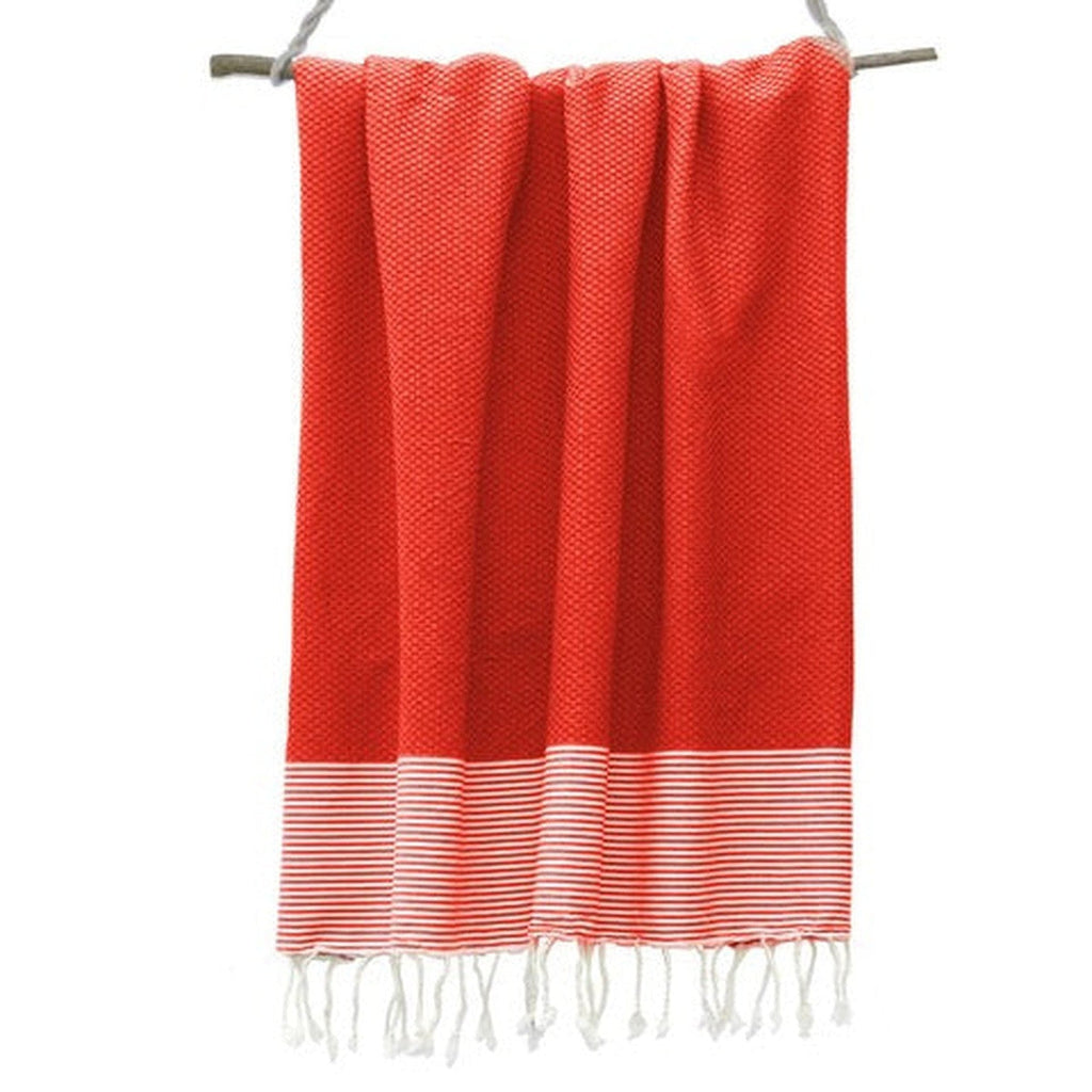 Fouta Nid D'Abeille Coton 100X200 Ibiza Écrevisse / Blanc