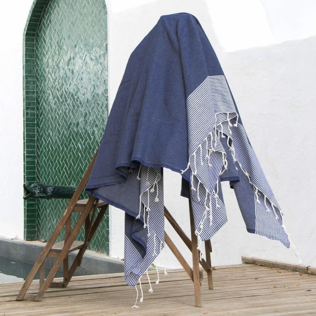 Pack Of 2 Foutas Xxl Ericeira - Denim Blue - Cotton