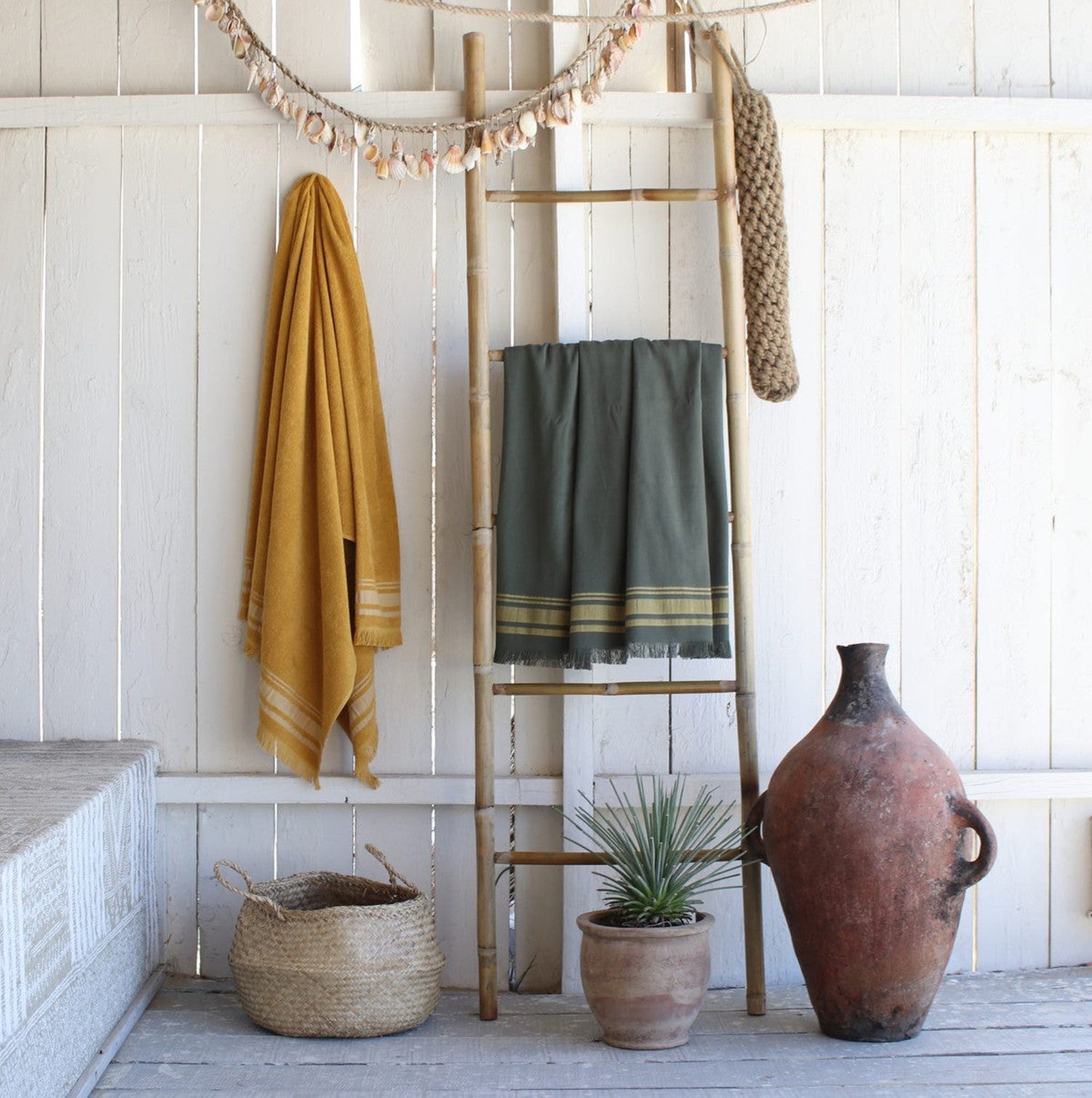Fouta Éponge Coton Vert Kaki 100X180 Faro Vert Kaki / Moutarde