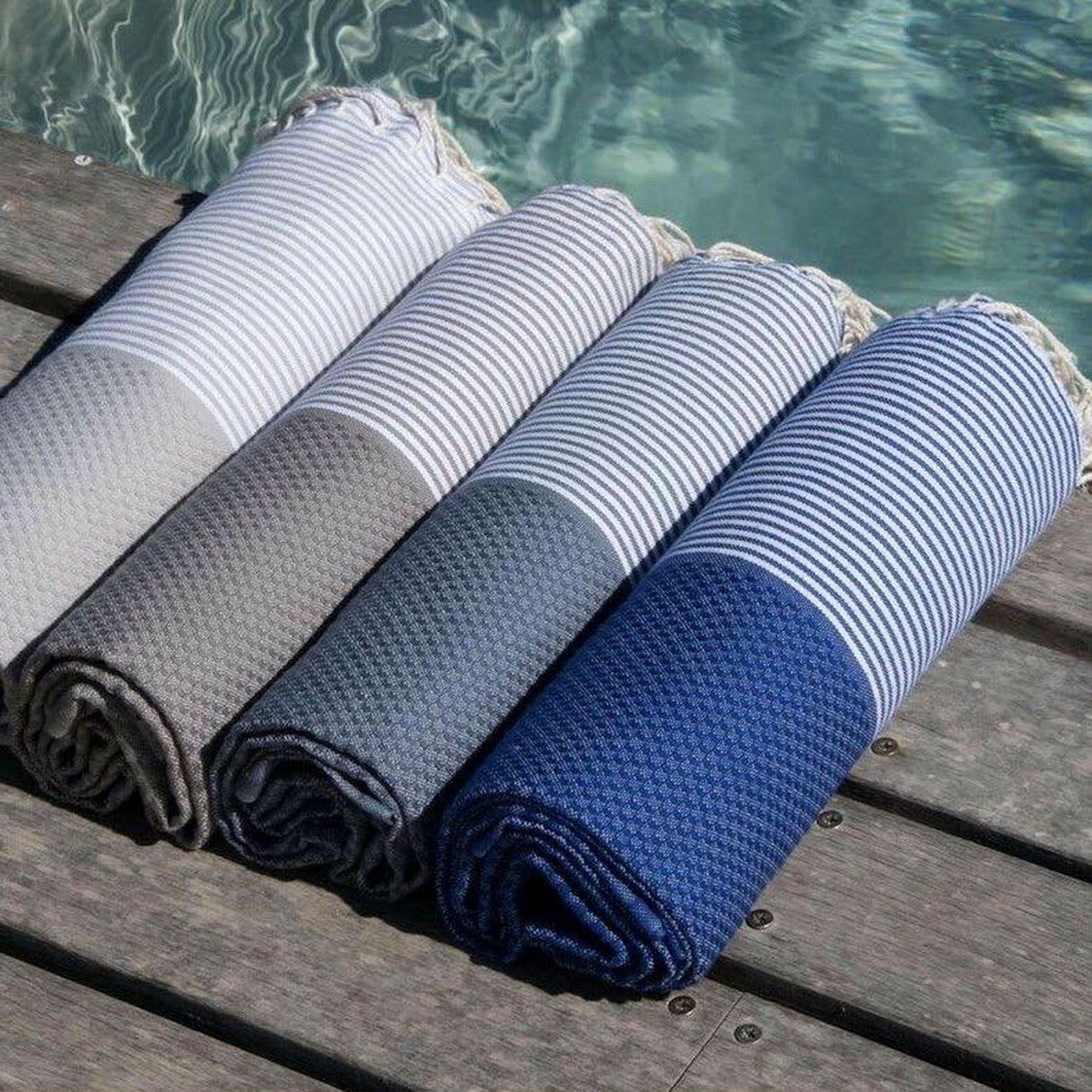 Honeycomb cotton fouta 100x200 IBIZA Greek blue